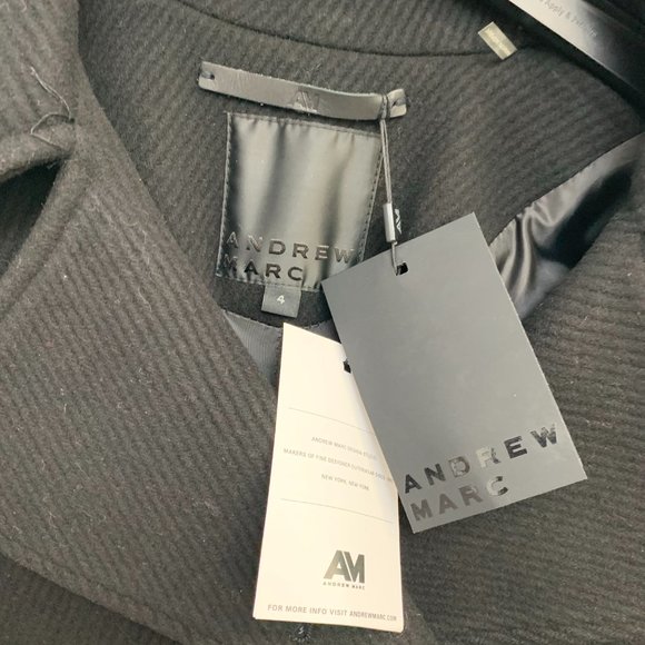 Andrew Marc NWT Elegant BLACK Sculpted Twill Double-Breasted Coat size 2,4,6,14 - Picture 4 of 7